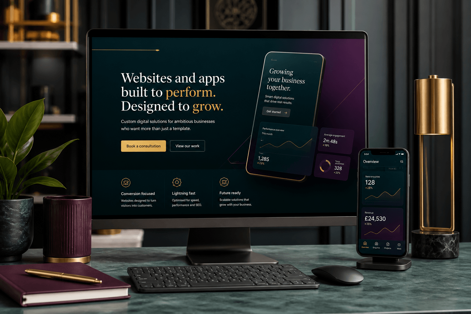 High-performance custom websites and mobile apps that sync together for growing small businesses